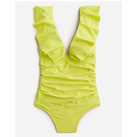 J. Crew Other - NWT J. Crew Ruched Ruffle One Piece Swimsuit Lemon Sorbet Size 22